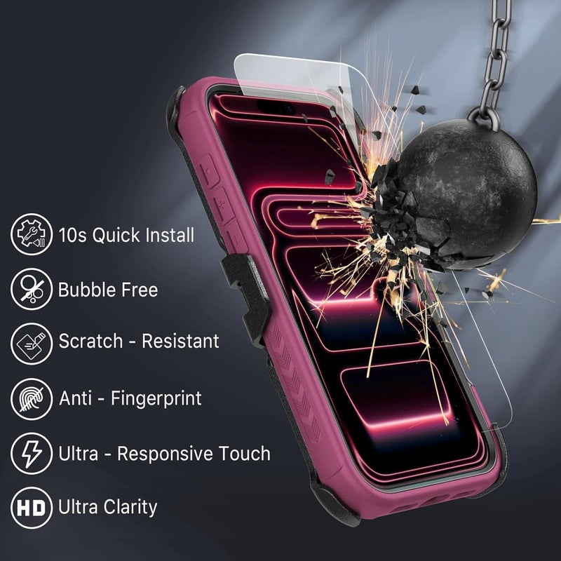 M MYBAT PRO for iPhone 17 Pro Case with Belt Clip Holster,[Compatible with Magsafe] w/Screen Protector,Anti-Drop,Shockproof,w 360°Rotating Kickstand,Heavy Duty Protection (Plum) - Image 3